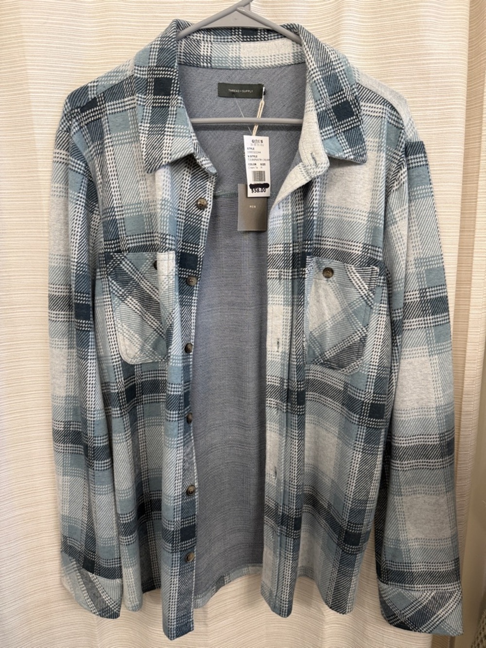 Thread + Supply men’s button up blue plaid  shirt medium NWT